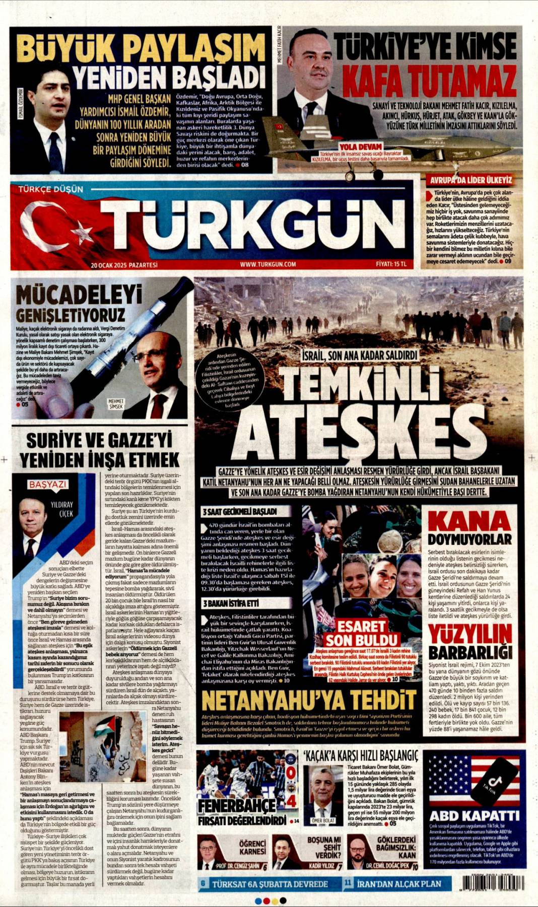 İnancın ve direncin zaferi! Silahlar sustu eve dönüyorlar: 20 Ocak gazete manşetleri 11