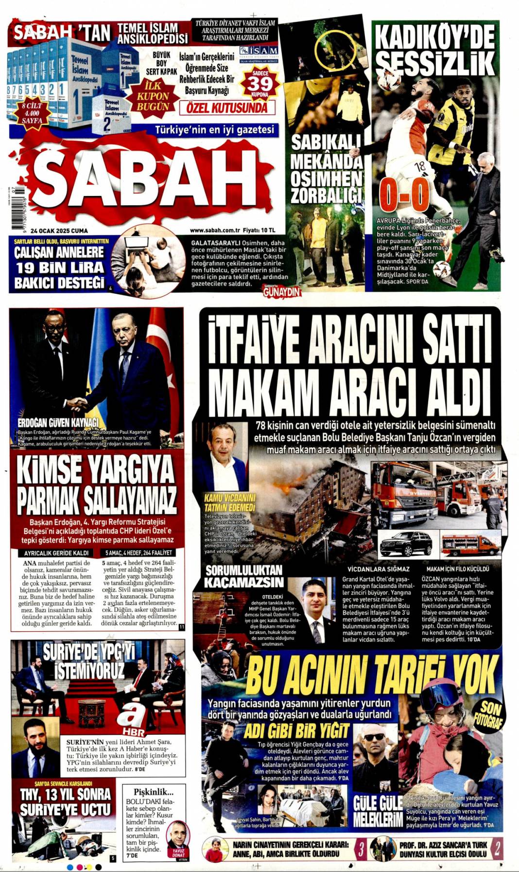 'İtfaiye aracını sattı makam aracı aldı' | 24 Ocak Cuma gazete manşetleri 1