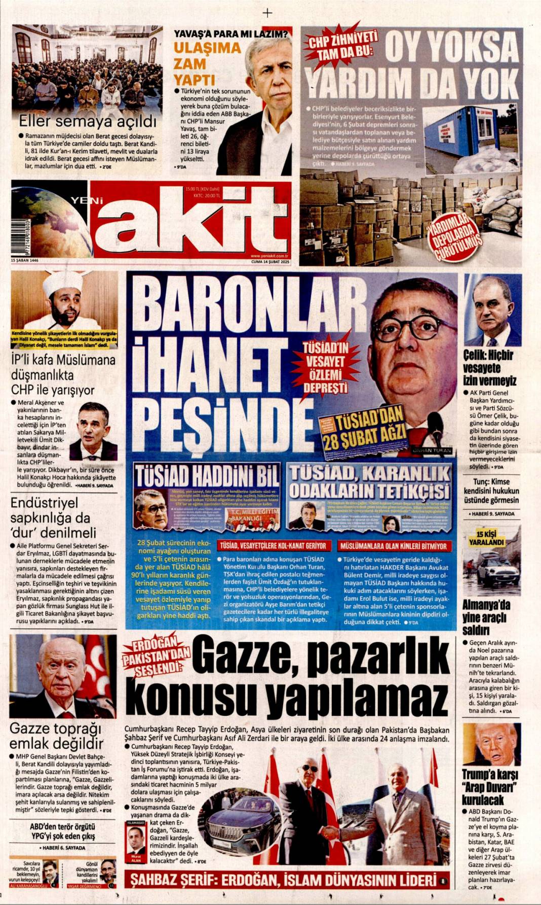 Vatan toprağıyla pazarlık olmaz! 14 Şubat gazete manşetleri 10