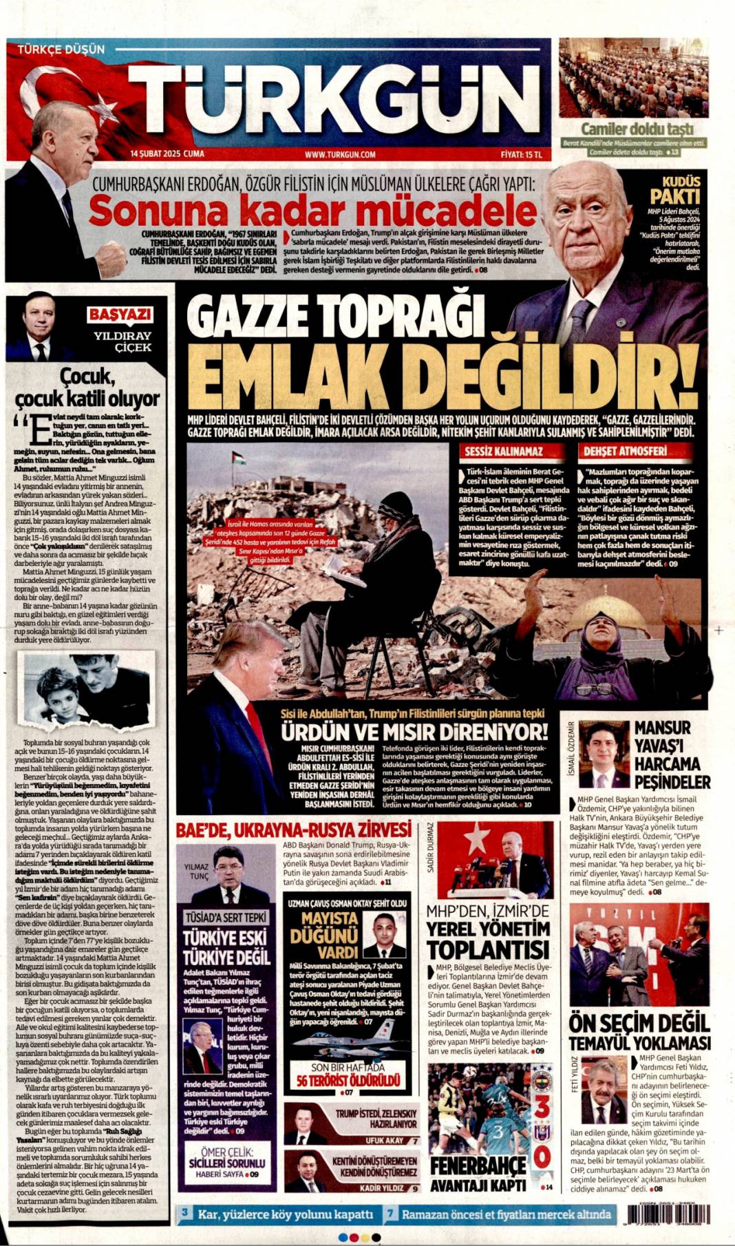 Vatan toprağıyla pazarlık olmaz! 14 Şubat gazete manşetleri 11