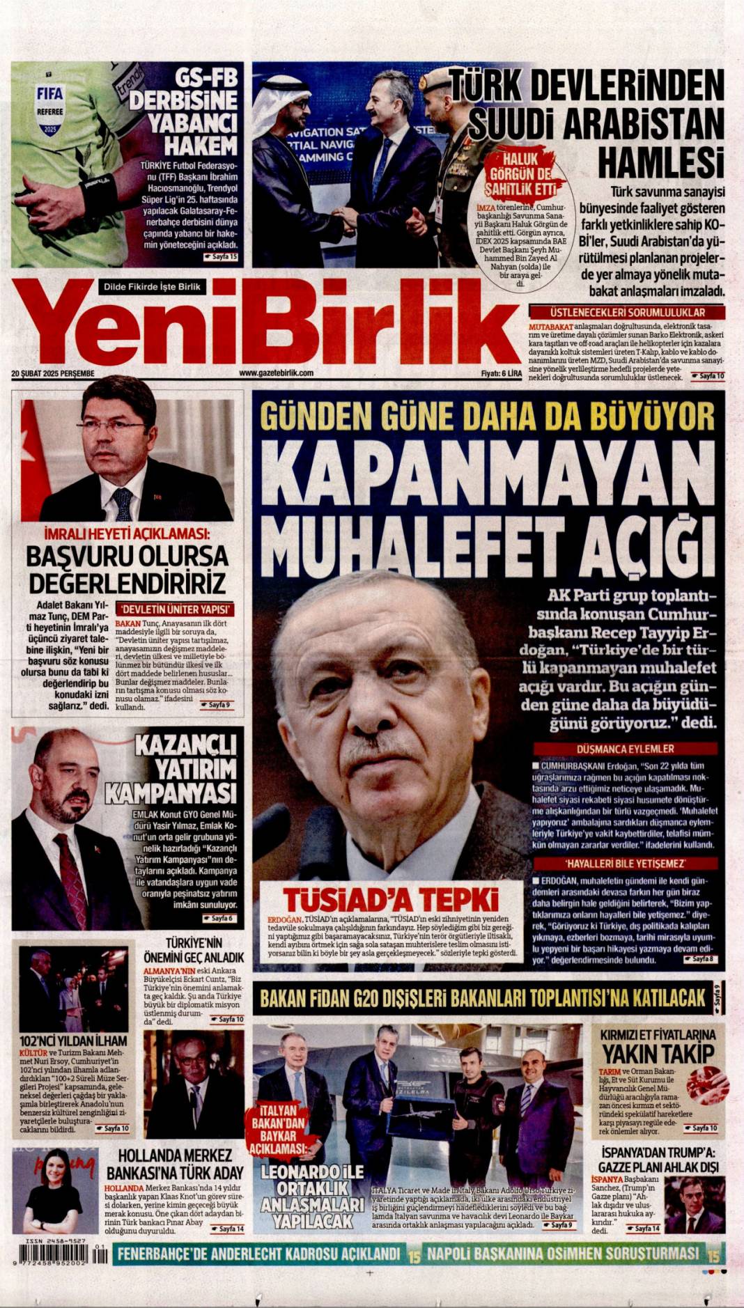 Yeni Türkiye'de haddini bileceksin! Başkan Erdoğan'dan TÜSİAD'a sert sözler: 20 Şubat gazete manşetleri 15