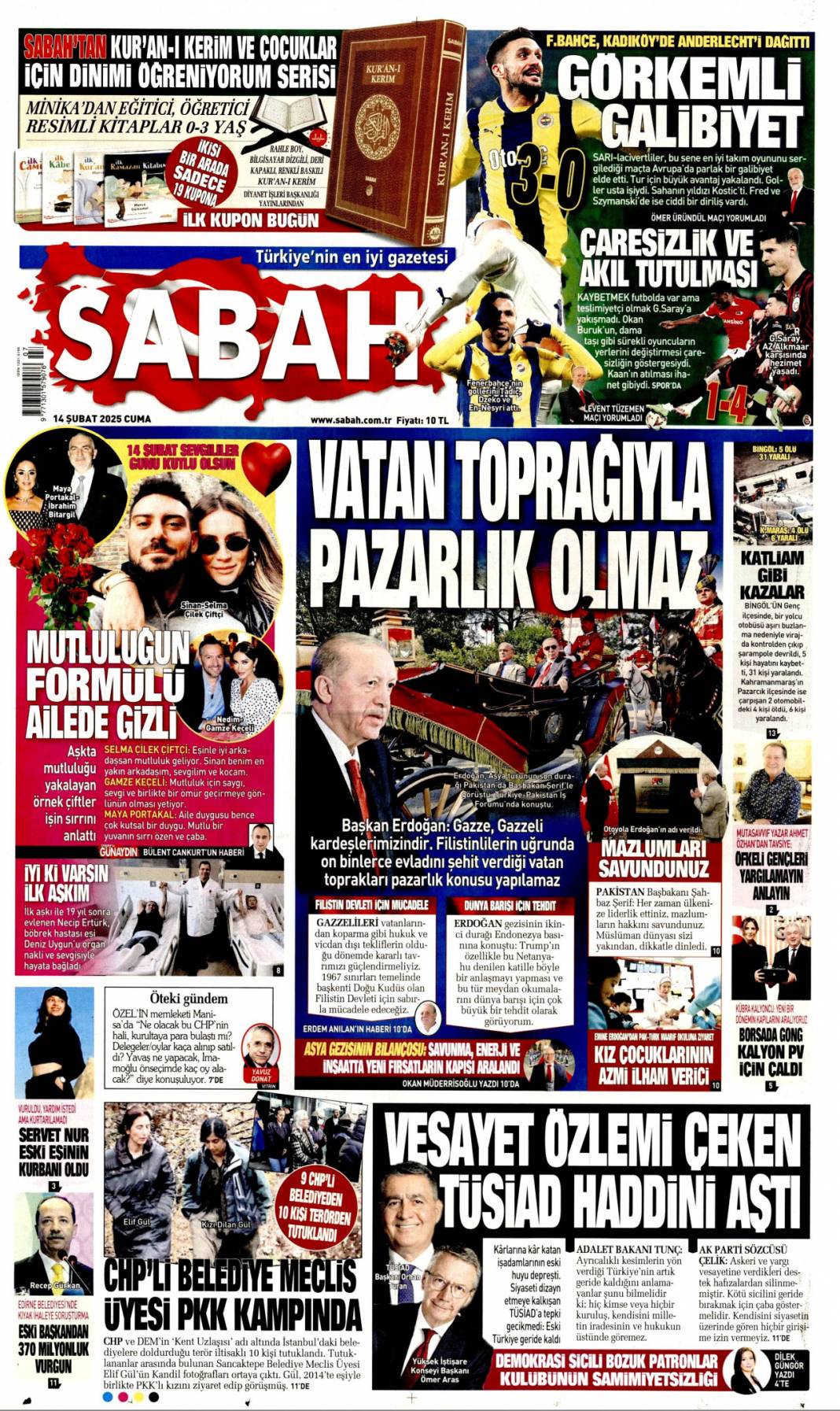 Vatan toprağıyla pazarlık olmaz! 14 Şubat gazete manşetleri 1