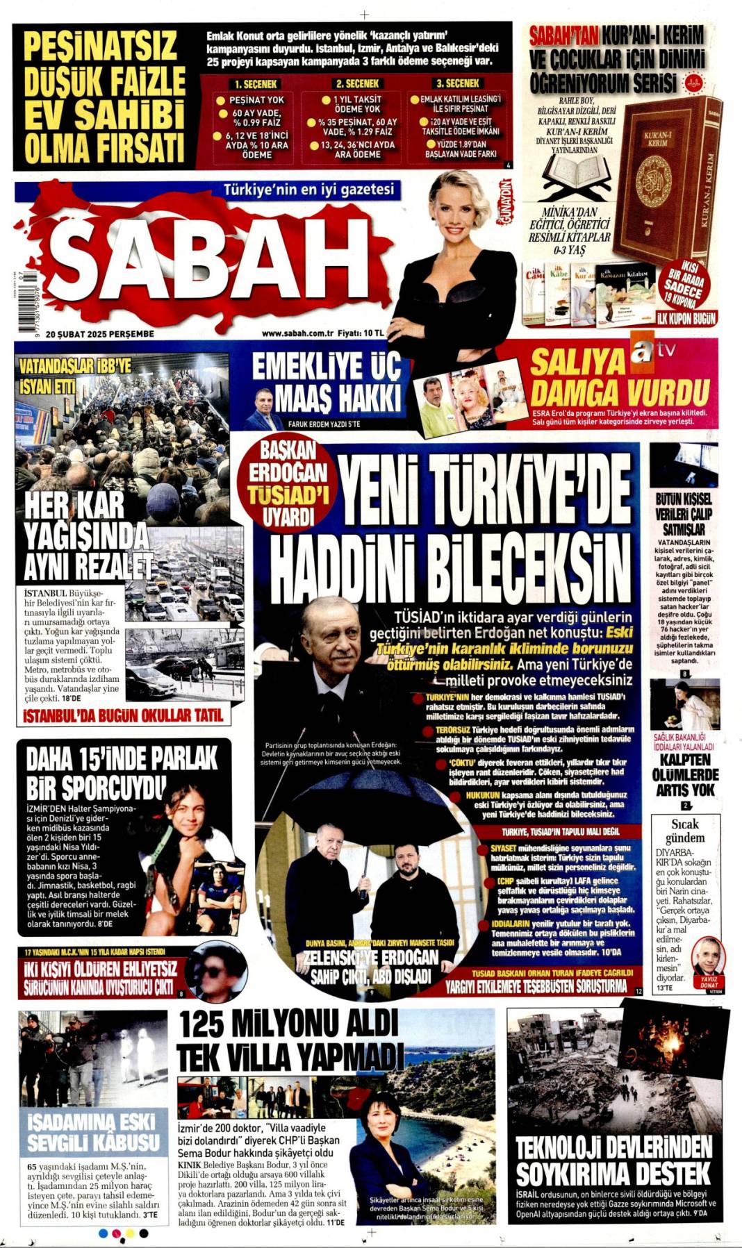 Yeni Türkiye'de haddini bileceksin! Başkan Erdoğan'dan TÜSİAD'a sert sözler: 20 Şubat gazete manşetleri 1