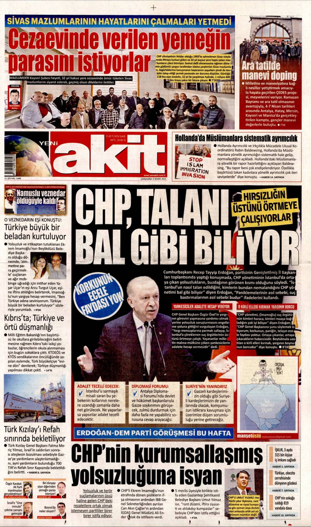 CHP yolsuzluğu bal gibi biliyor, Gazinin partisini pas pas yaptılar: 9 Nisan gazete manşetleri 9