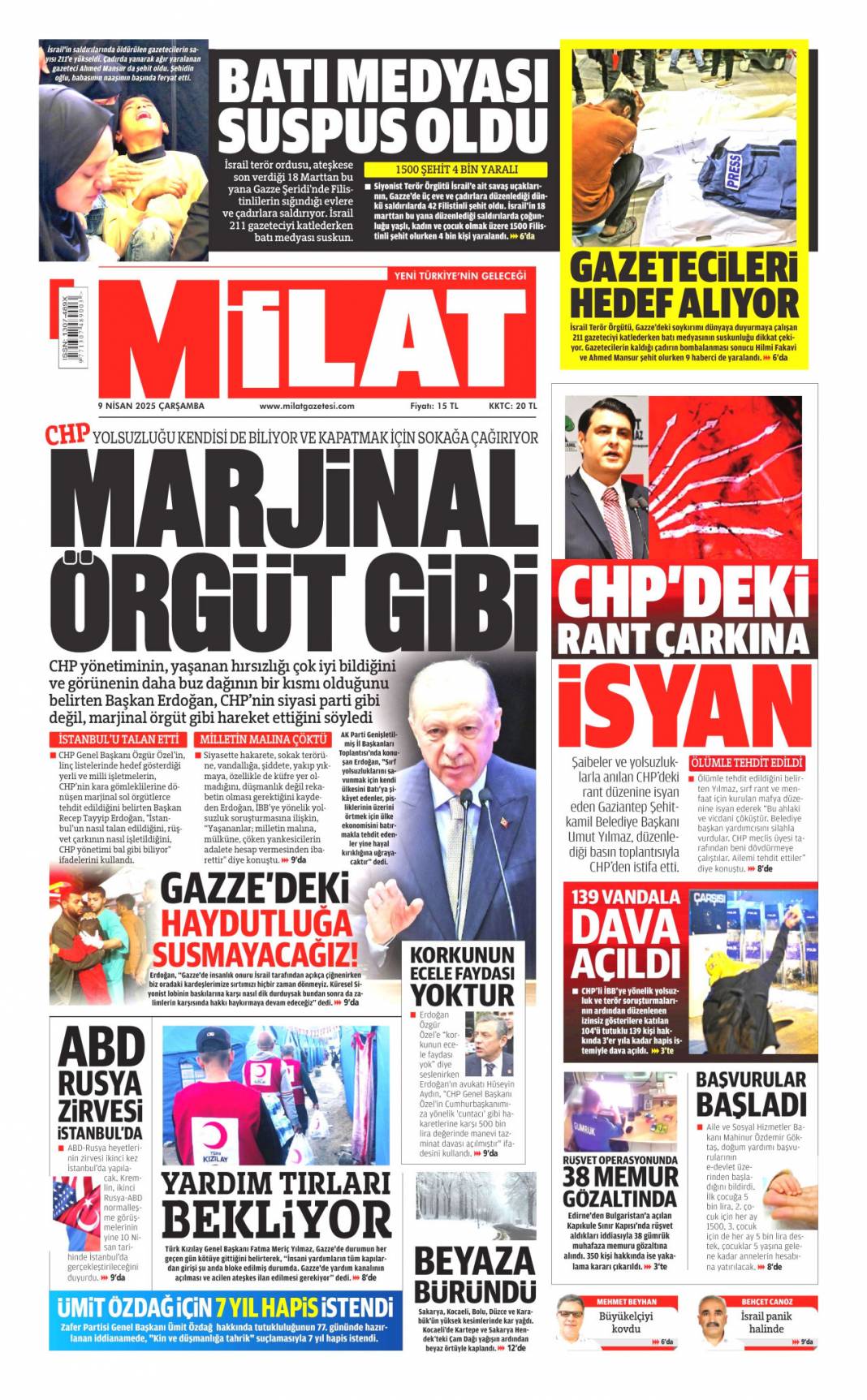 CHP yolsuzluğu bal gibi biliyor, Gazinin partisini pas pas yaptılar: 9 Nisan gazete manşetleri 15