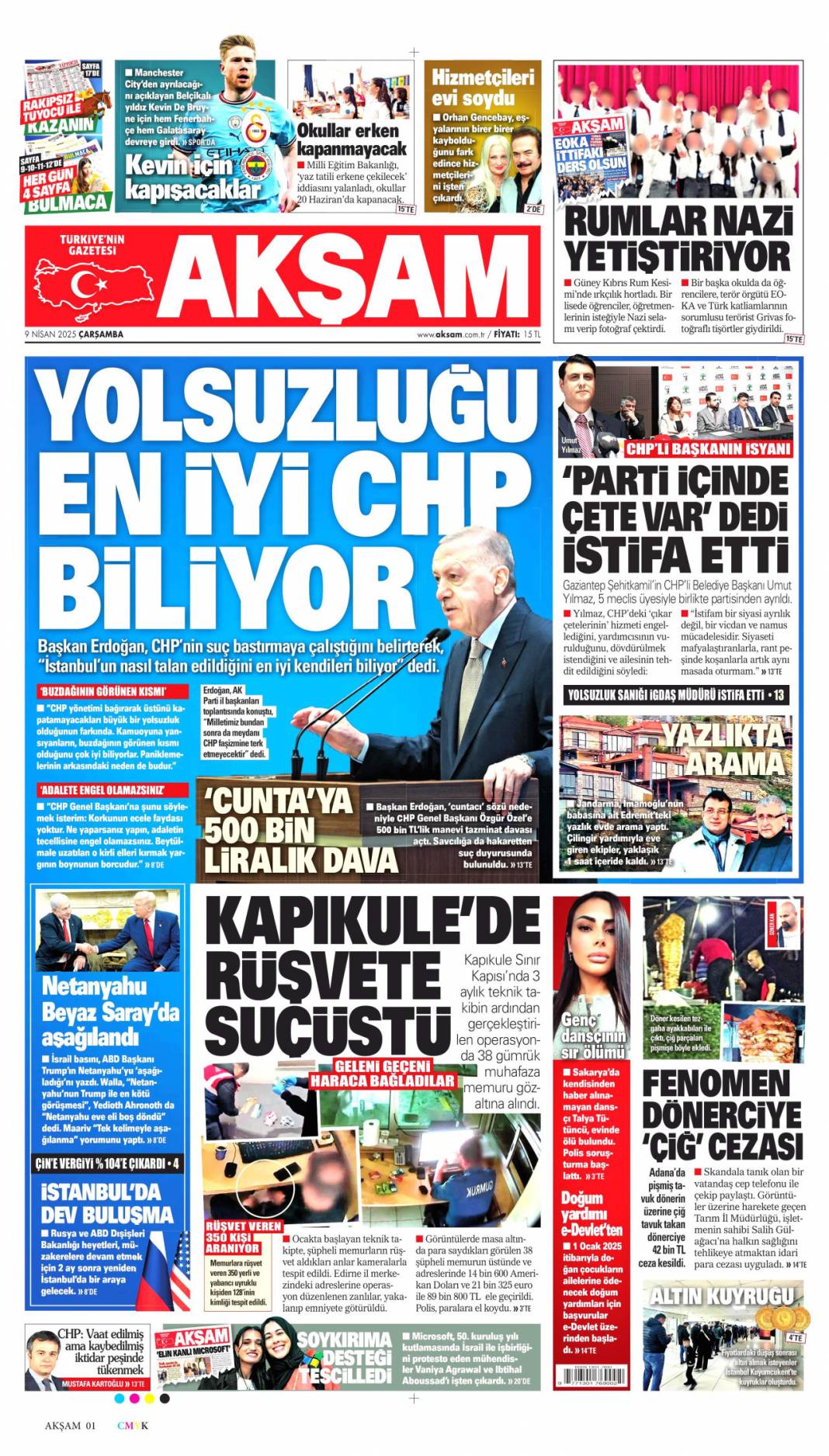 CHP yolsuzluğu bal gibi biliyor, Gazinin partisini pas pas yaptılar: 9 Nisan gazete manşetleri 7