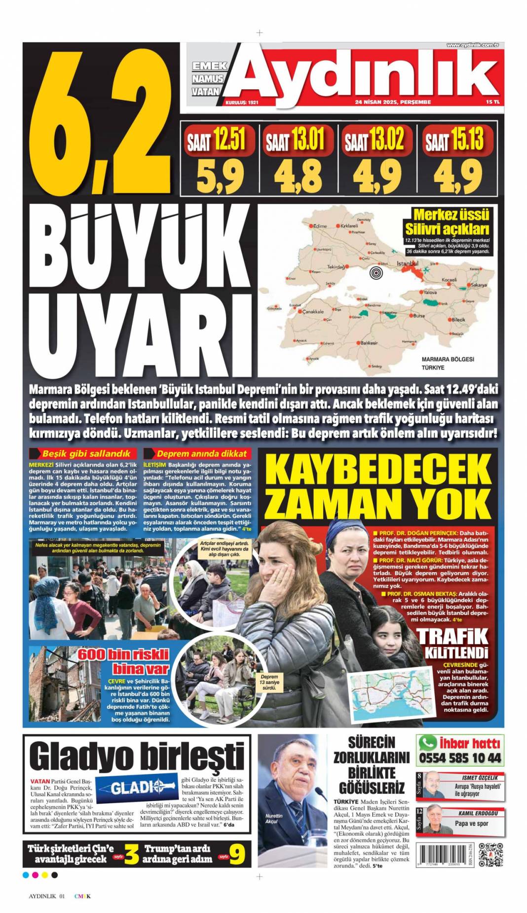 Felaketin provası: Fena sallandık! 24 Nisan 2025 Perşembe, gazete manşetleri 14