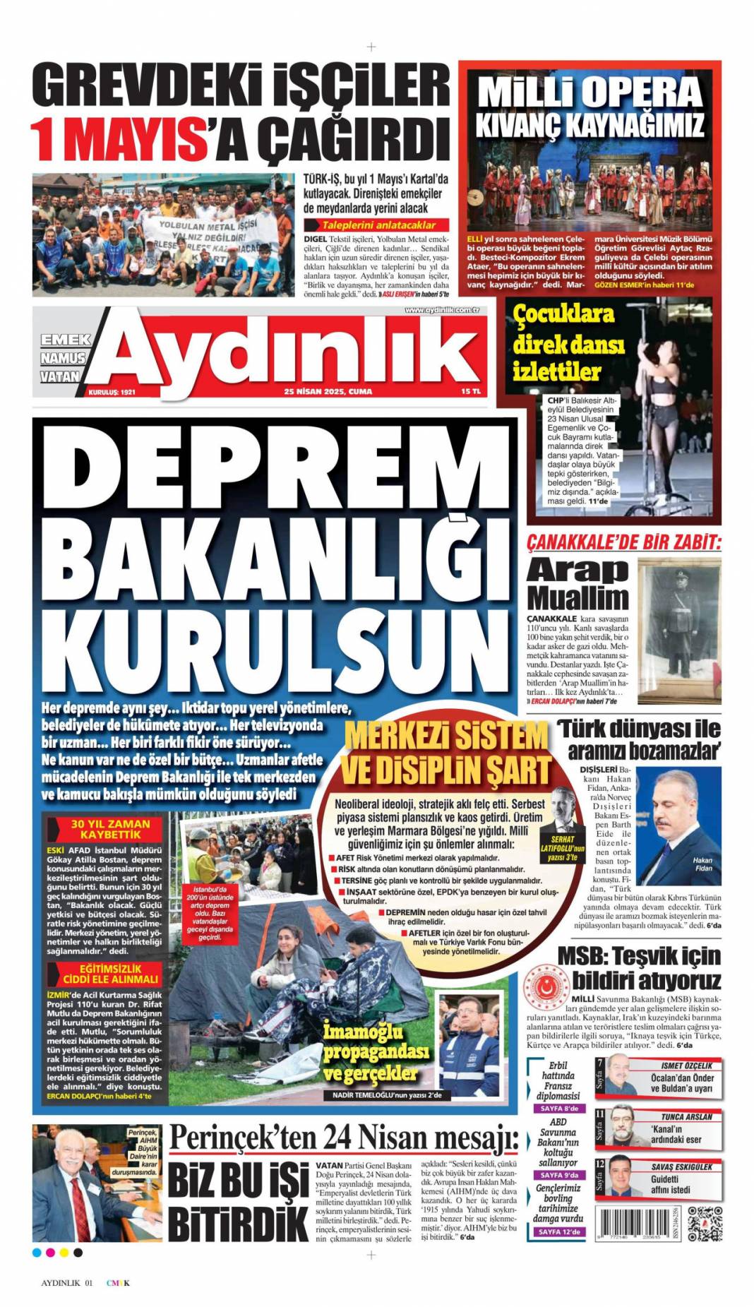 Taş üstüne taş koyma zamanı: 25 Nisan 2025 Cuma, gazete manşetleri 15