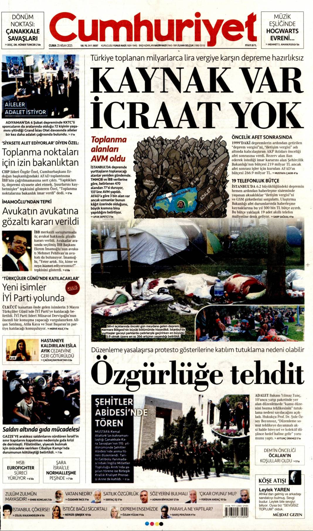 Taş üstüne taş koyma zamanı: 25 Nisan 2025 Cuma, gazete manşetleri 3