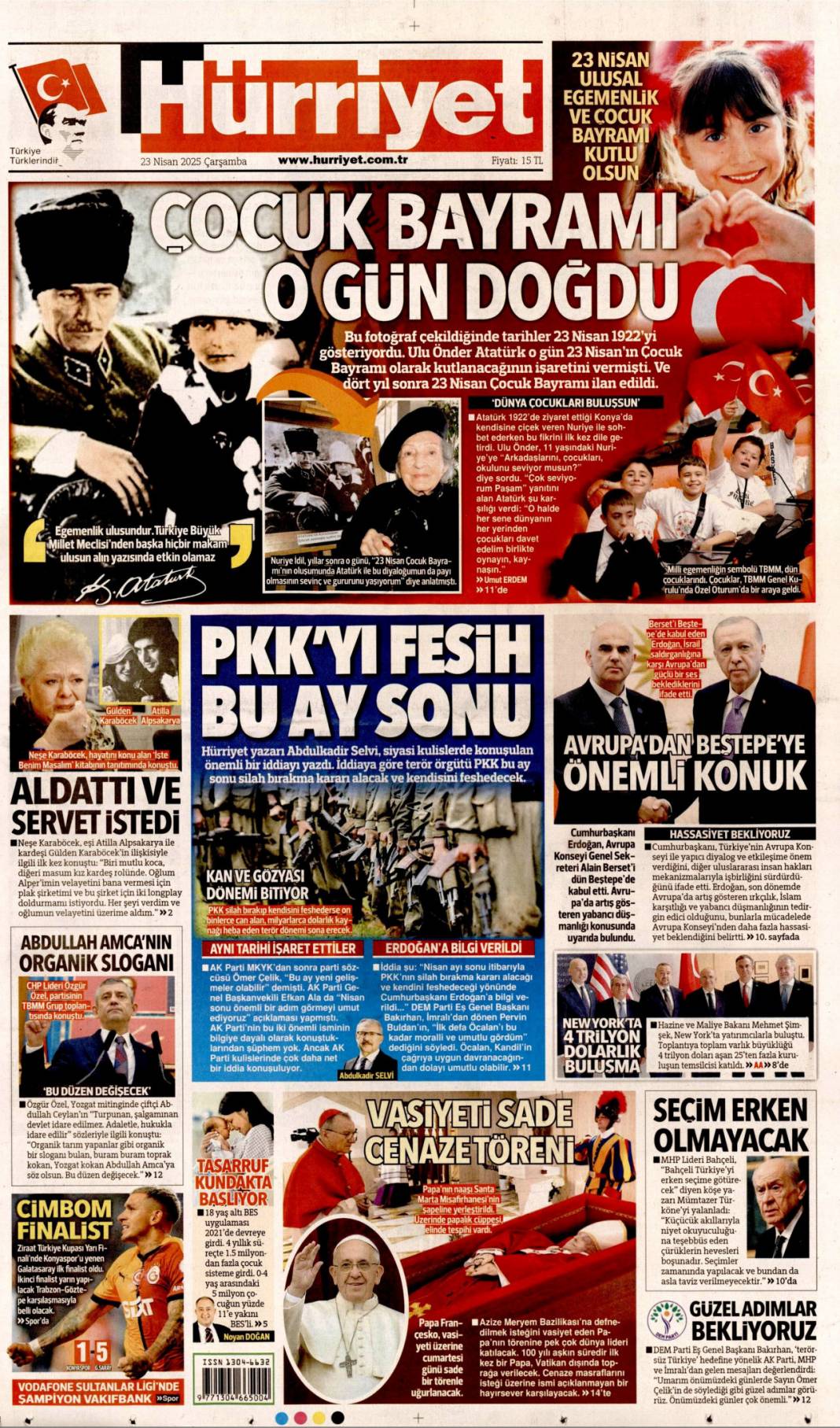 PKK'yı fesih bu ay sonu! 23 Nisan 2025 Çarşamba gazete manşetleri 1