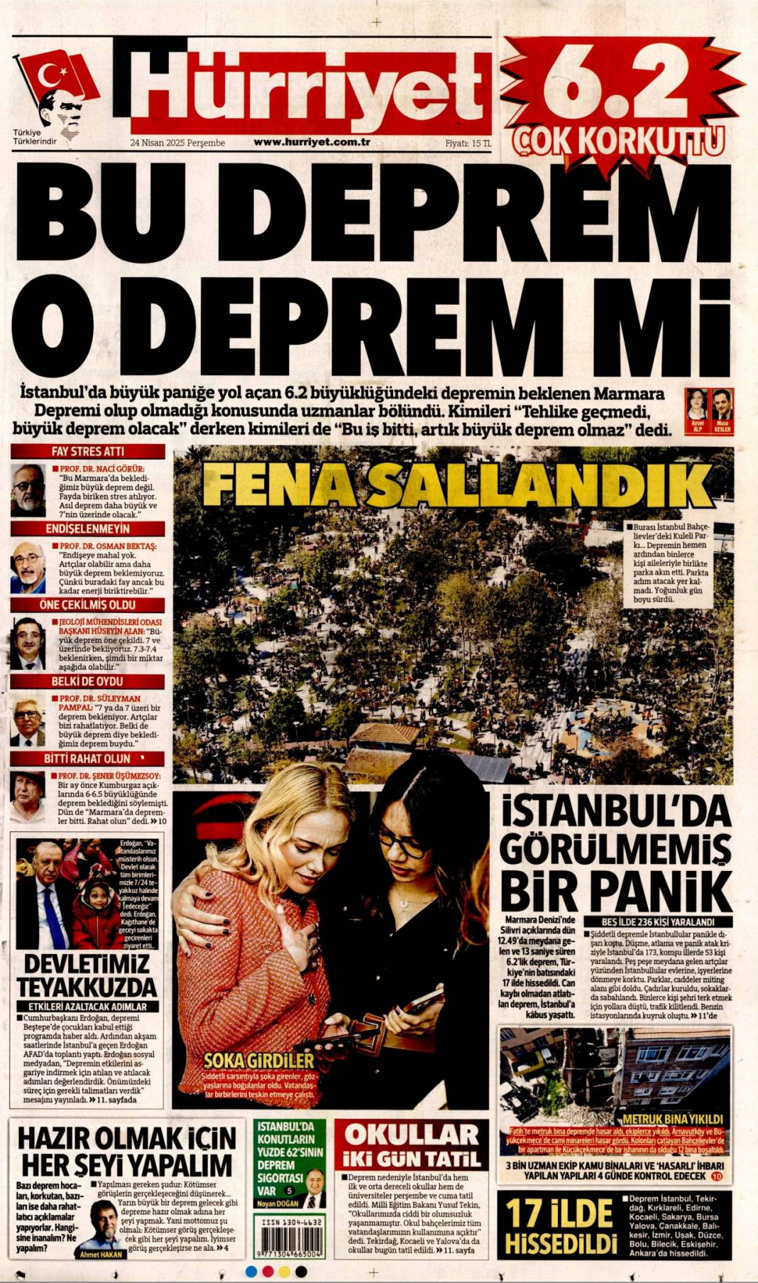 Felaketin provası: Fena sallandık! 24 Nisan 2025 Perşembe, gazete manşetleri 2