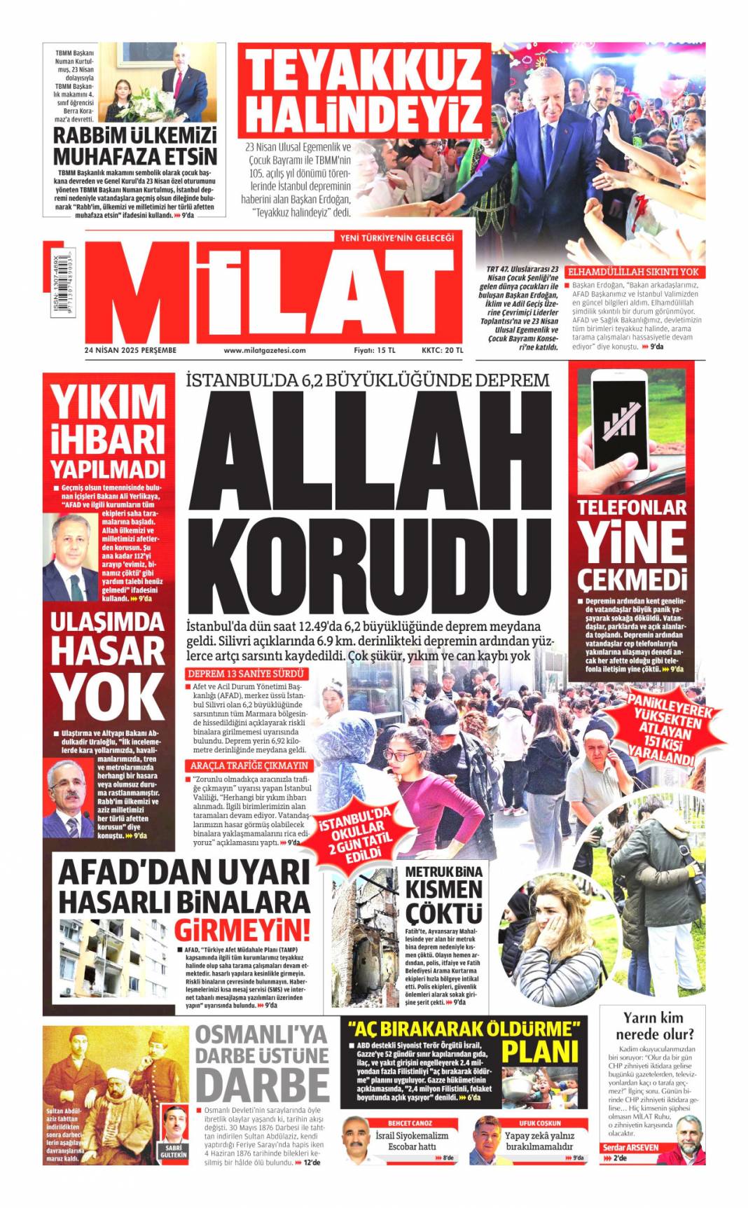 Felaketin provası: Fena sallandık! 24 Nisan 2025 Perşembe, gazete manşetleri 17