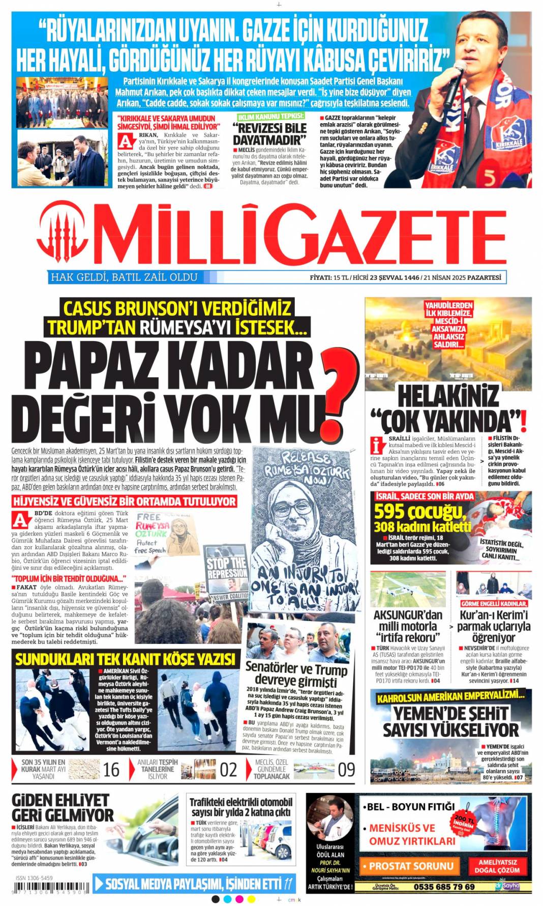 Ruhsata villa, iskana 4 daire: Dört nala rüşvet! 21 Nisan 2025 Pazartesi, Gazete manşetleri 12