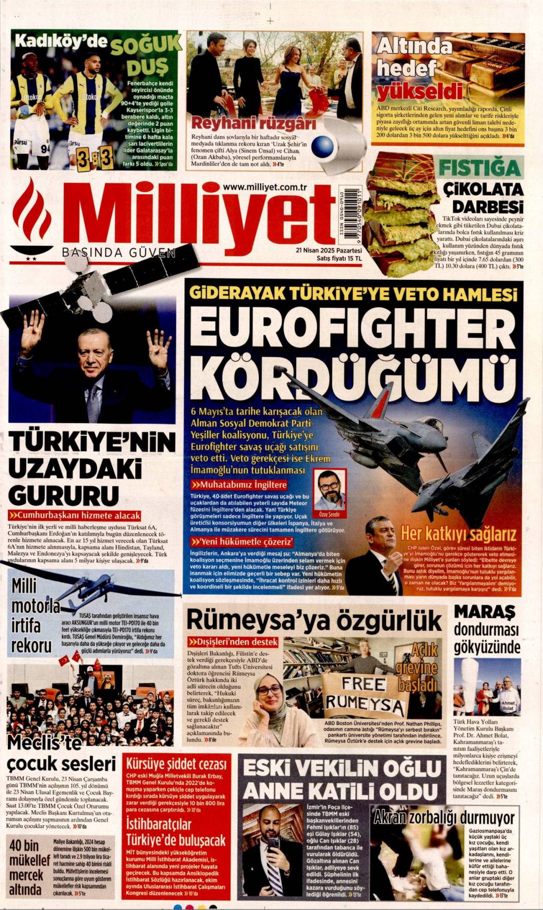 Ruhsata villa, iskana 4 daire: Dört nala rüşvet! 21 Nisan 2025 Pazartesi, Gazete manşetleri 3