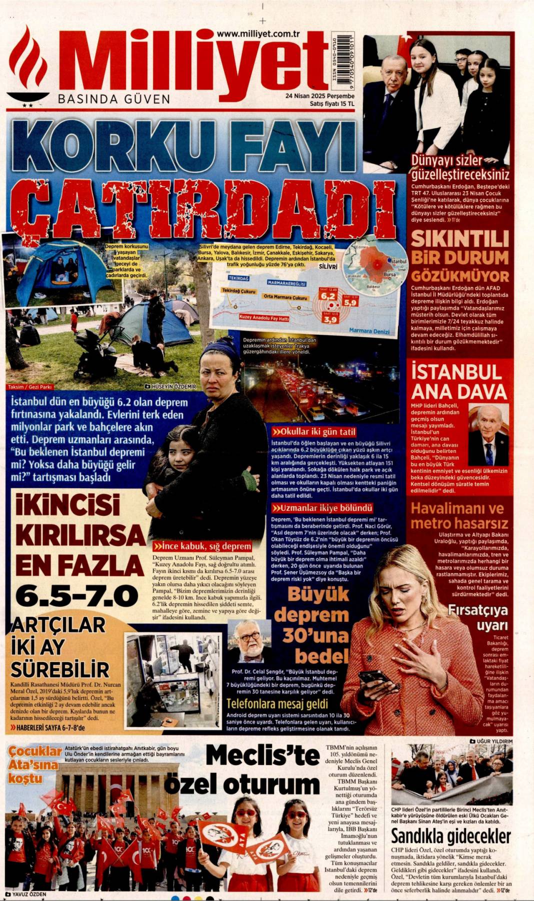 Felaketin provası: Fena sallandık! 24 Nisan 2025 Perşembe, gazete manşetleri 3