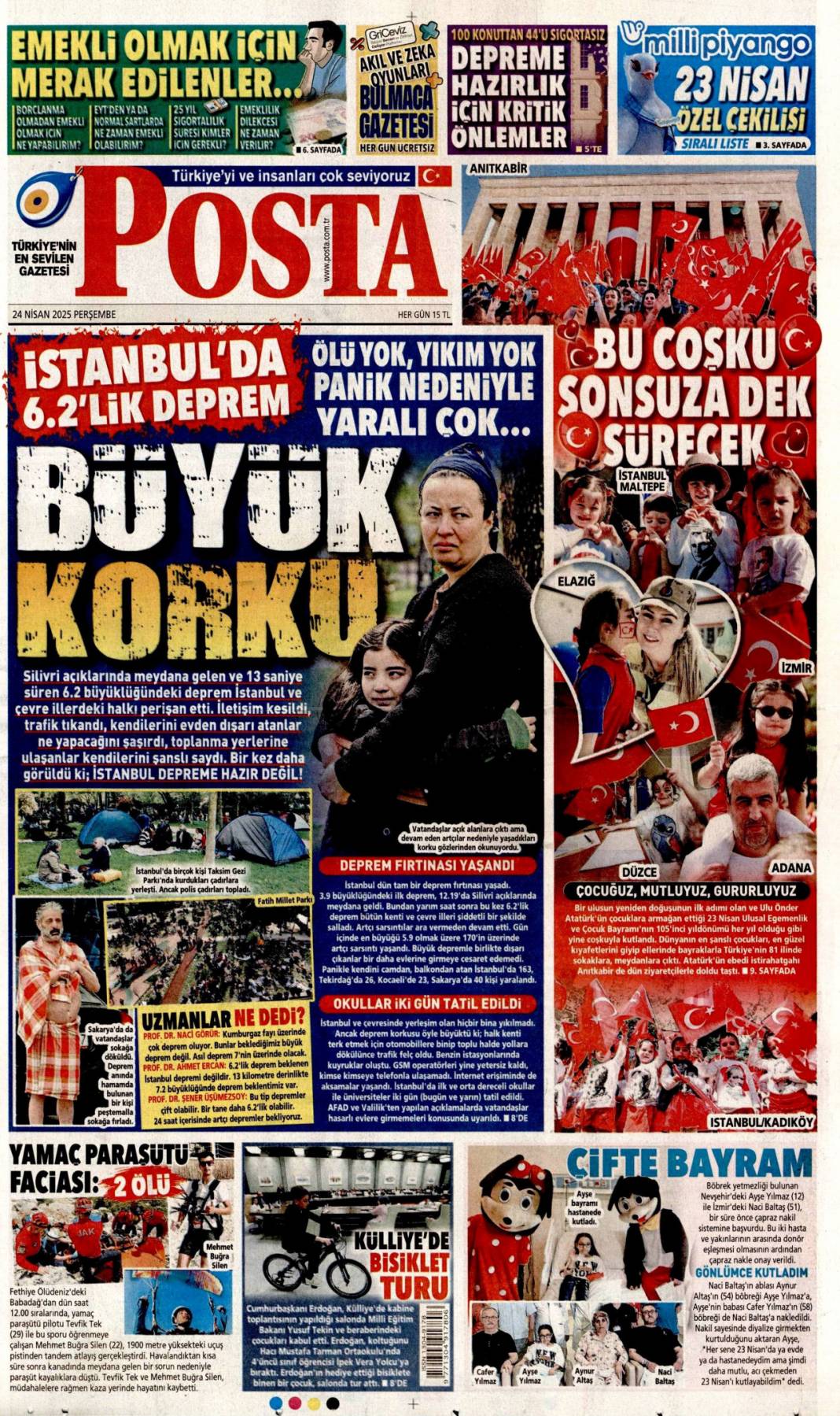 Felaketin provası: Fena sallandık! 24 Nisan 2025 Perşembe, gazete manşetleri 13
