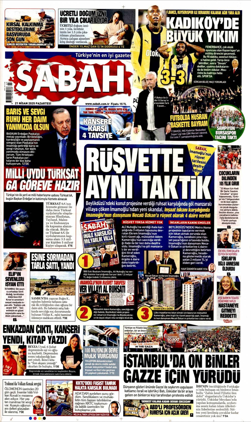 Ruhsata villa, iskana 4 daire: Dört nala rüşvet! 21 Nisan 2025 Pazartesi, Gazete manşetleri 2
