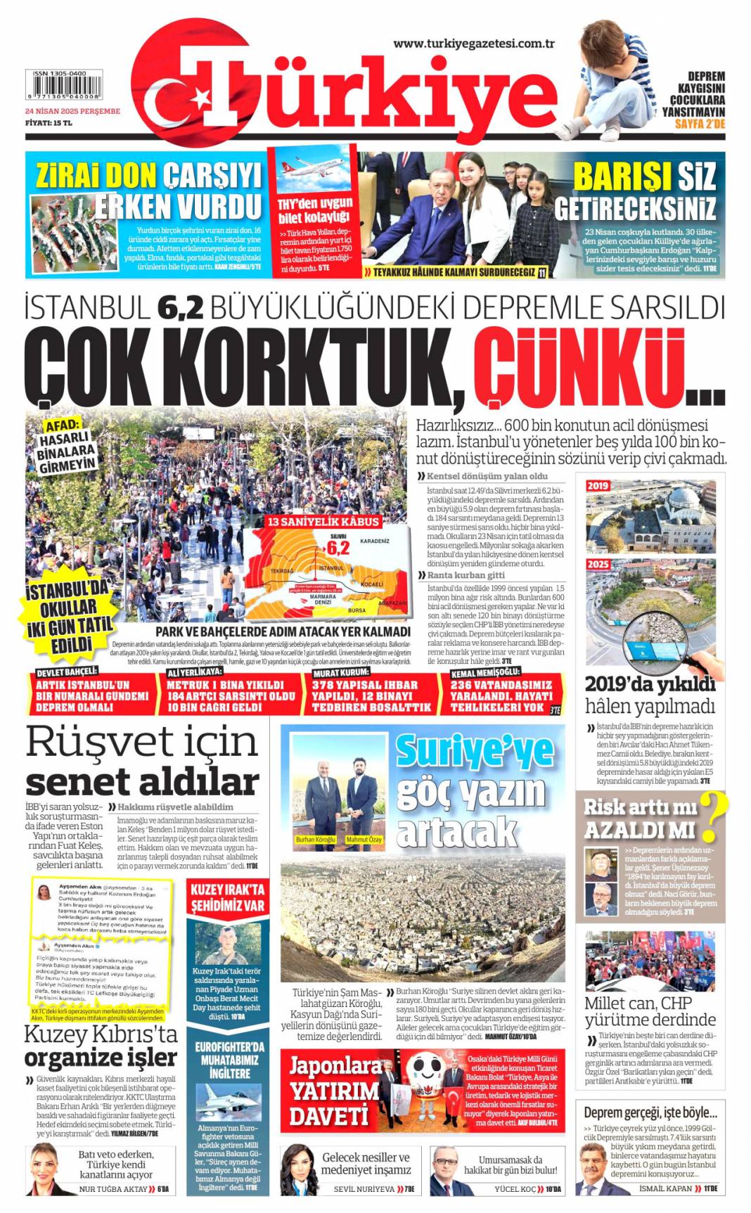 Felaketin provası: Fena sallandık! 24 Nisan 2025 Perşembe, gazete manşetleri 8