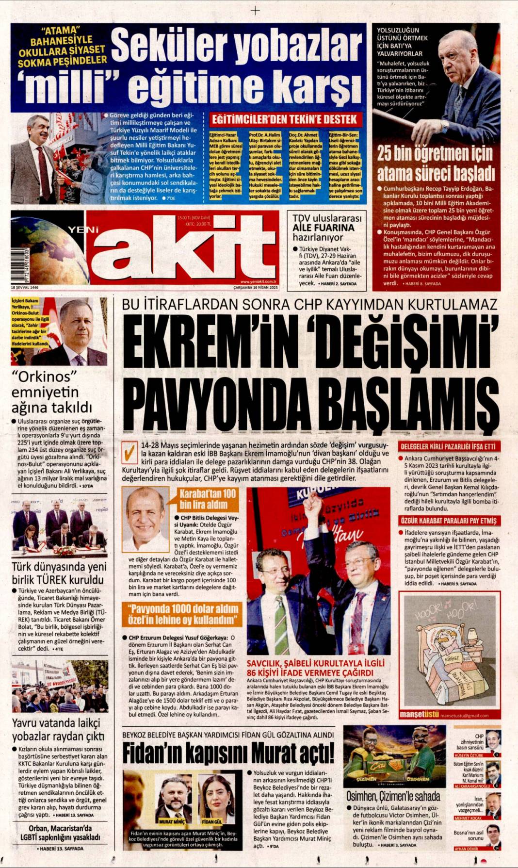 CHP delegelerinden şok ifade: Özel böyle seçildi! 16 Nisan Çarşamba gazete manşetleri 8