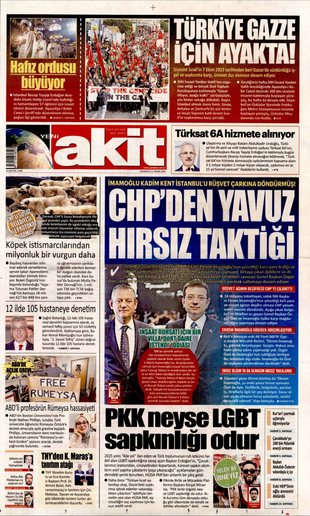 Ruhsata villa, iskana 4 daire: Dört nala rüşvet! 21 Nisan 2025 Pazartesi, Gazete manşetleri 6