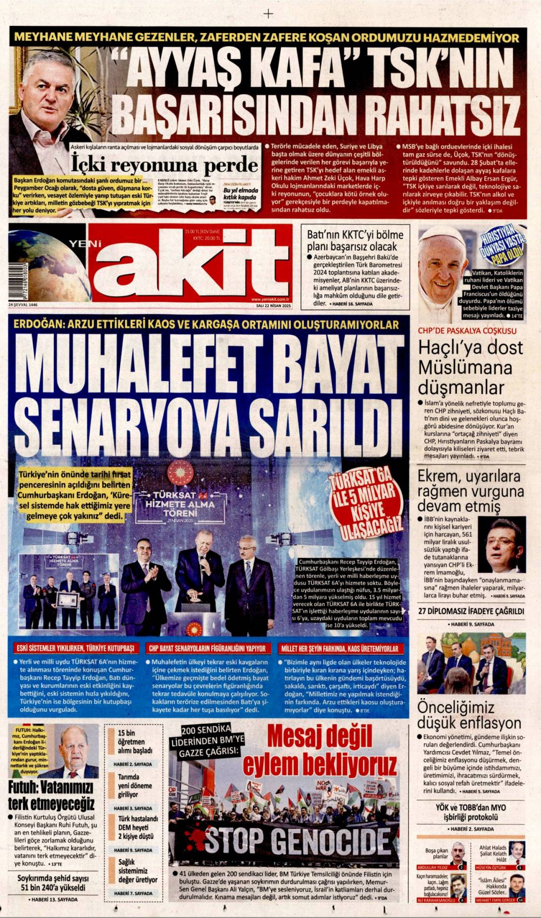 Küstah tehdide hodri meydan: 22 Nisan 2025 Salı, Güncel gazete manşetleri 12