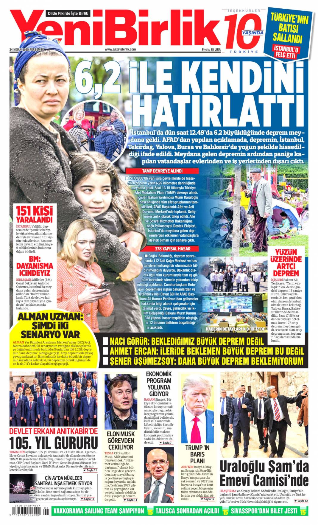 Felaketin provası: Fena sallandık! 24 Nisan 2025 Perşembe, gazete manşetleri 11