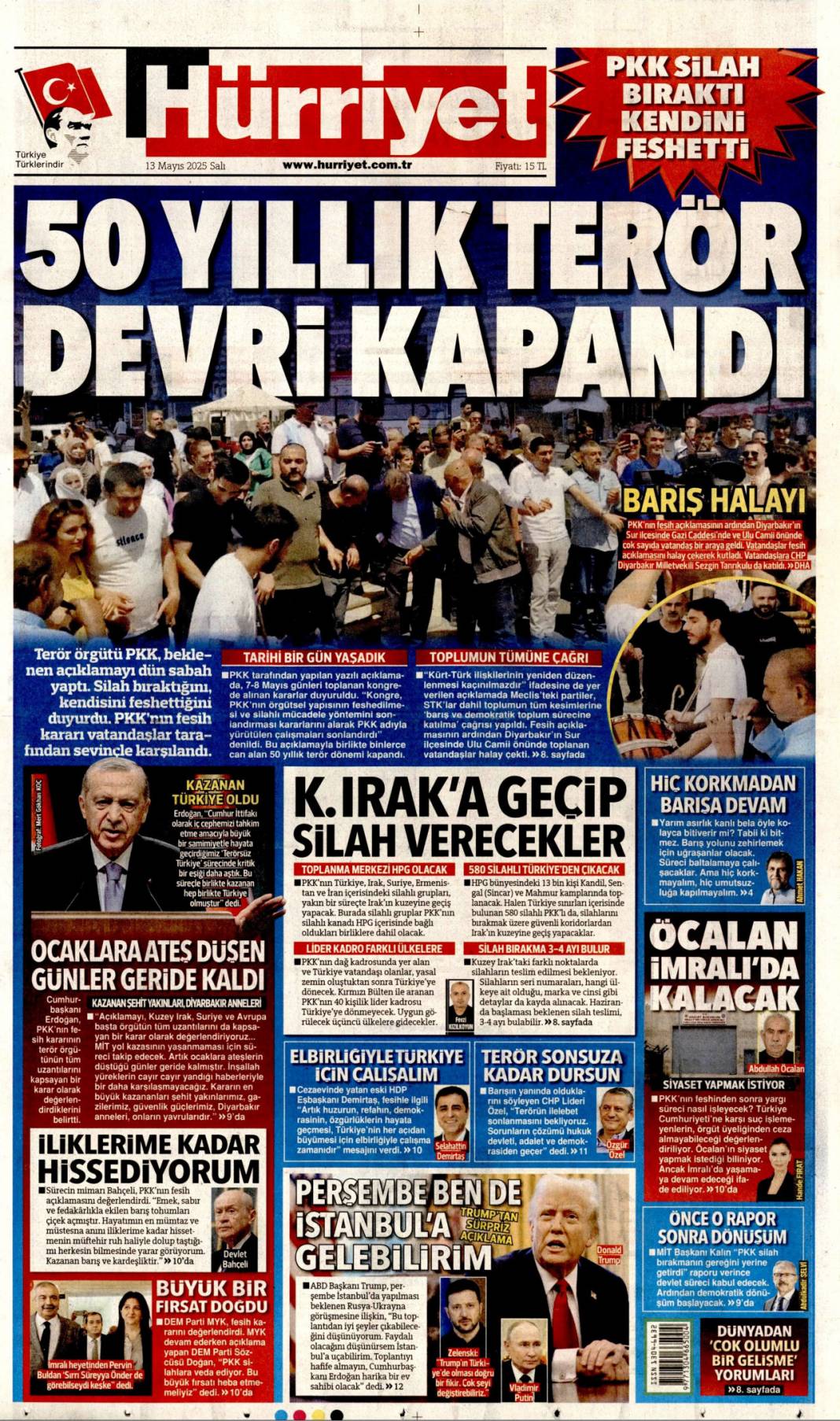 50 Yıllık terör devri kapandı! PKK kendini feshetti: 13 Mayıs gazete manşetleri 1