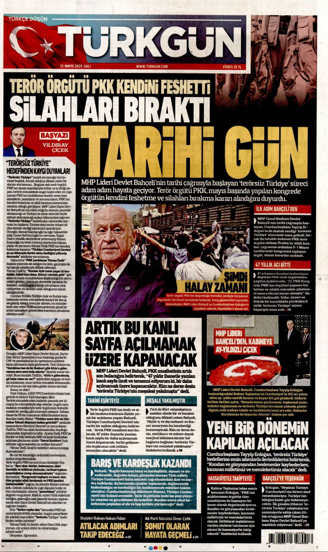 50 Yıllık terör devri kapandı! PKK kendini feshetti: 13 Mayıs gazete manşetleri 11