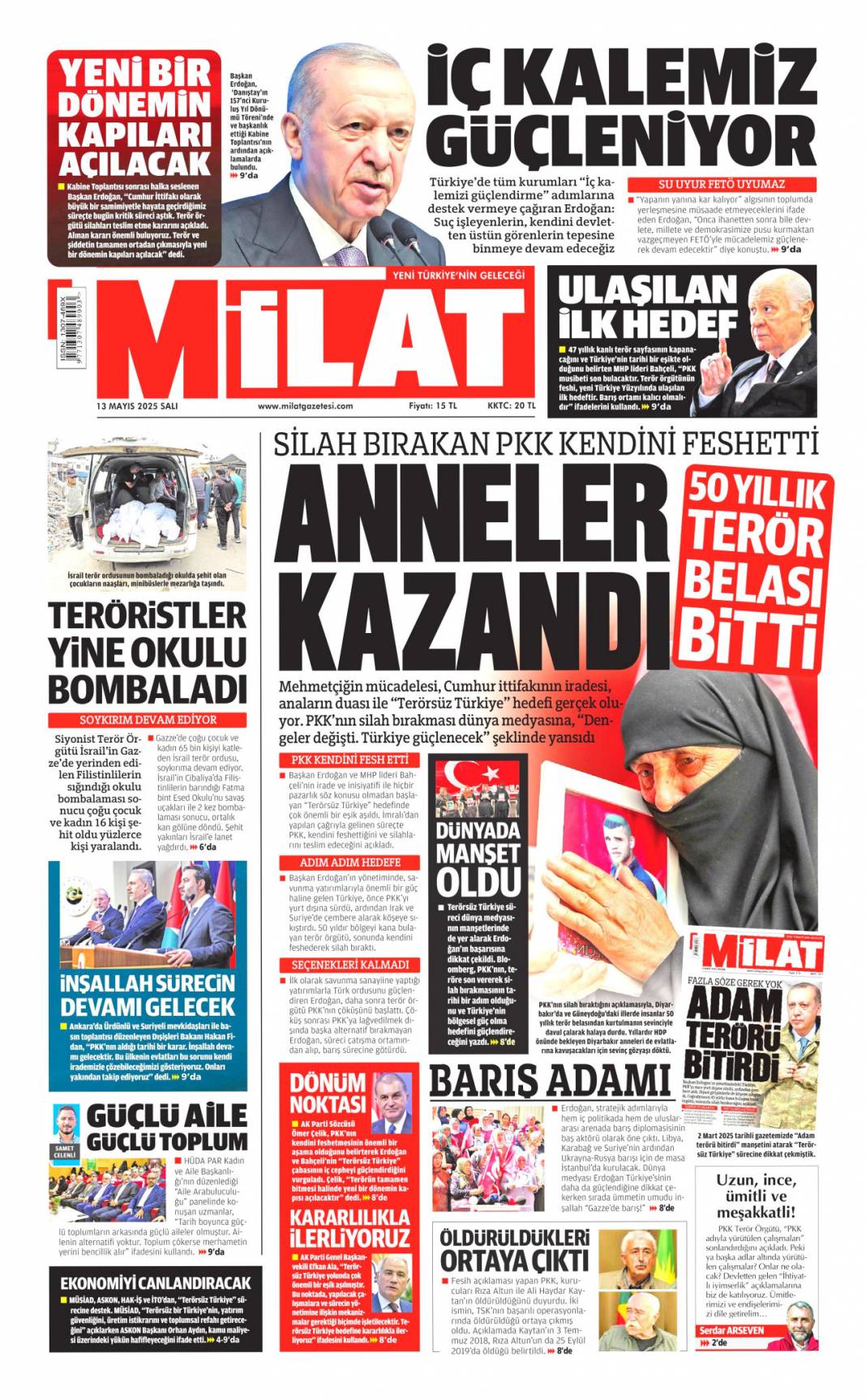50 Yıllık terör devri kapandı! PKK kendini feshetti: 13 Mayıs gazete manşetleri 15
