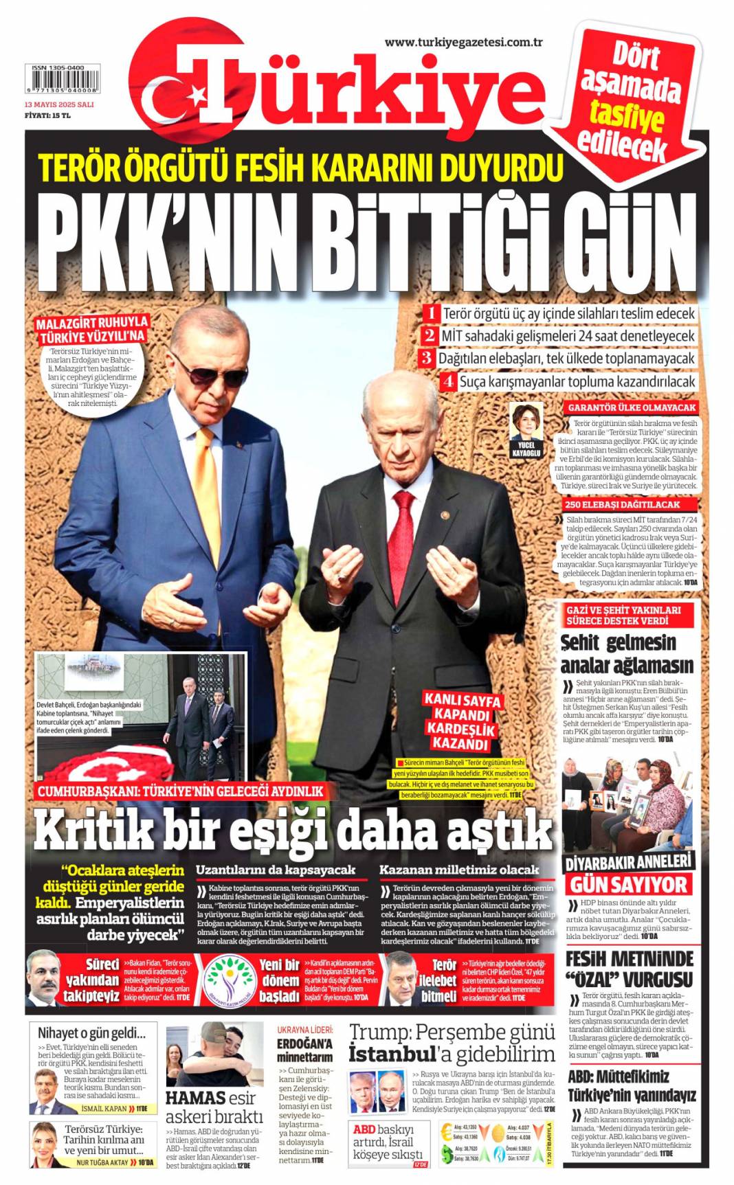 50 Yıllık terör devri kapandı! PKK kendini feshetti: 13 Mayıs gazete manşetleri 5