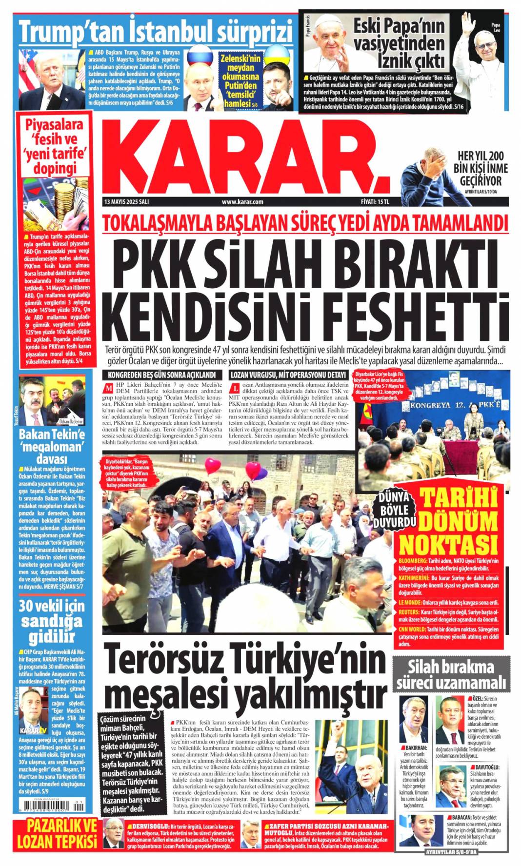 50 Yıllık terör devri kapandı! PKK kendini feshetti: 13 Mayıs gazete manşetleri 7