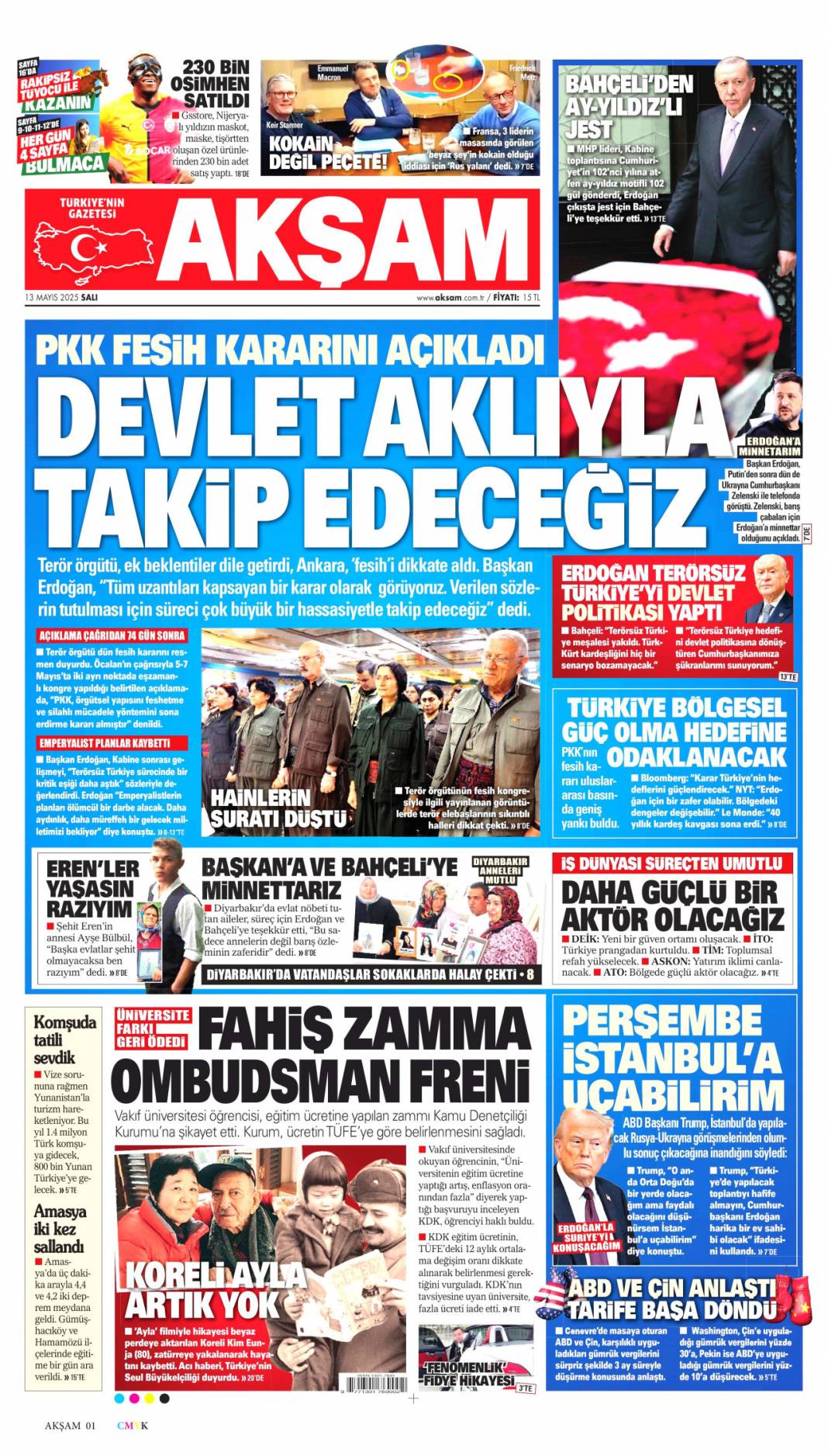 50 Yıllık terör devri kapandı! PKK kendini feshetti: 13 Mayıs gazete manşetleri 8