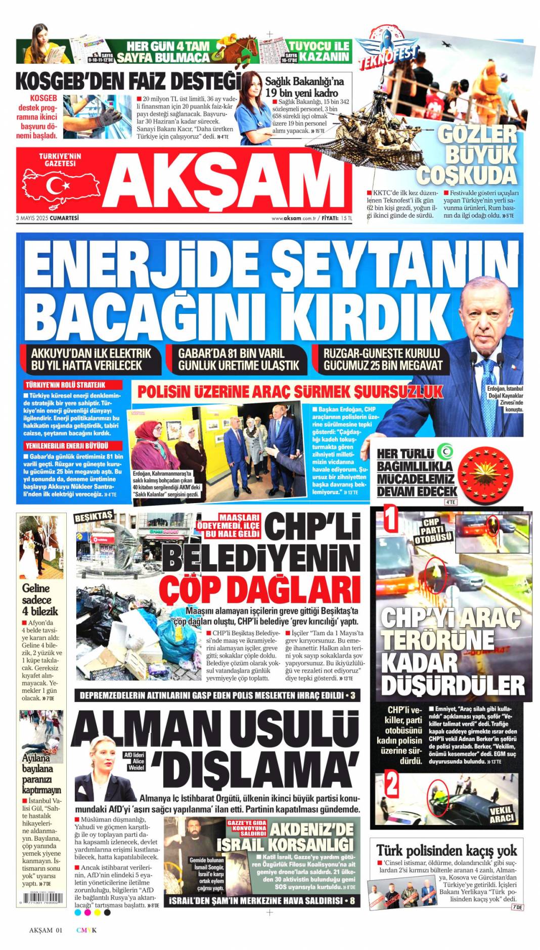Enerjide şeytanın bacağını kırdık: 3 Mayıs 2025 Cumartesi gazete manşetleri 1