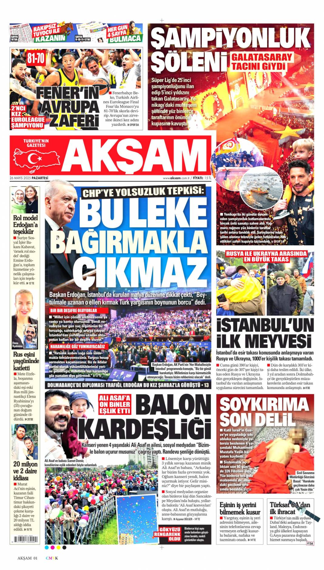 Savcıya Papalı Ağacalı tehdit: 26 Mayıs 2025 Pazartesi, güncel gazete manşetleri 10