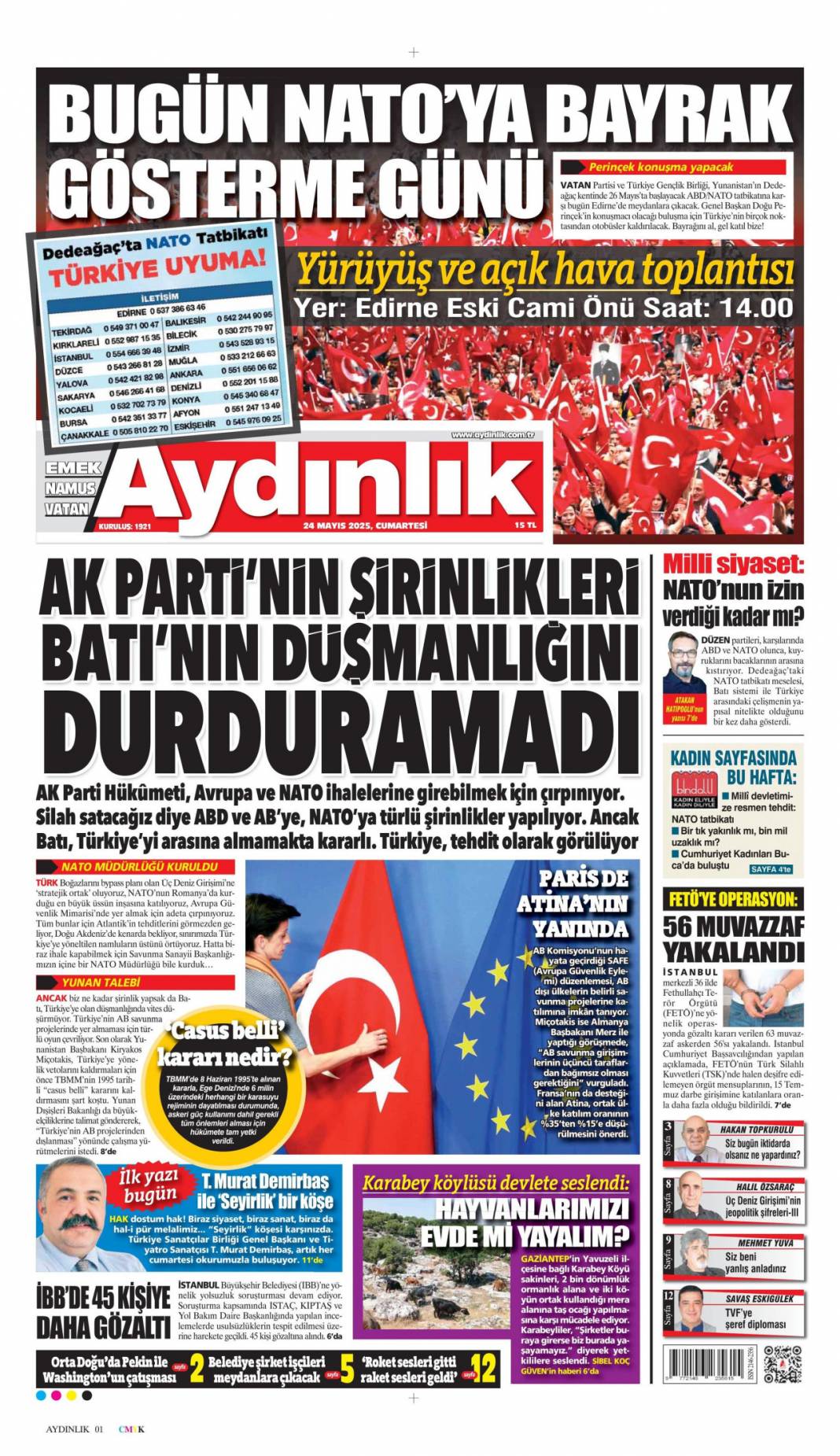 TSK'da Fetö sızıntısına büyük darbe: 24 Mayıs 2025 Cumartesi gazete manşetleri 8