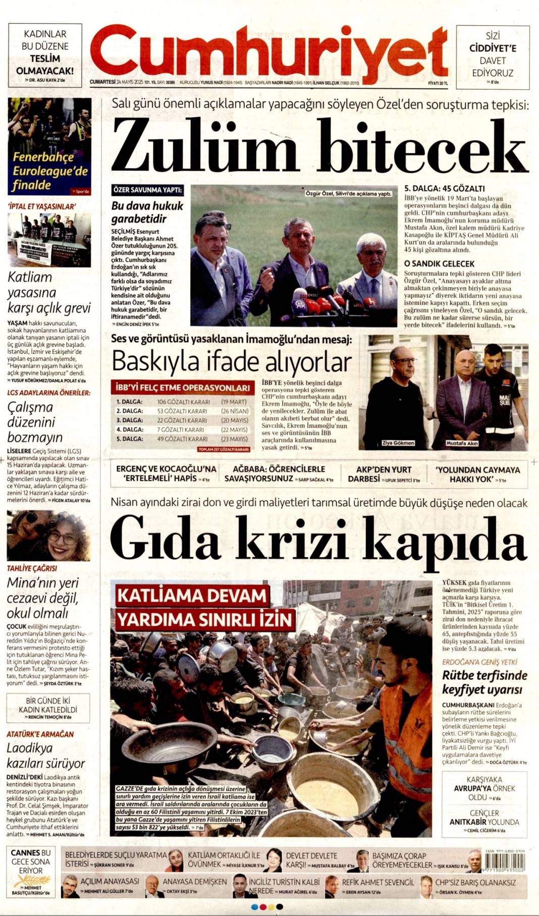 TSK'da Fetö sızıntısına büyük darbe: 24 Mayıs 2025 Cumartesi gazete manşetleri 5