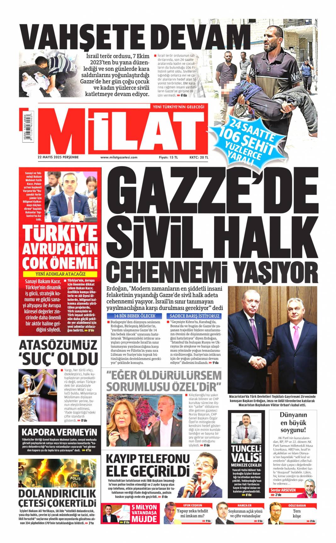 Gazze cehennemi yaşıyor: 22 mayıs 2025 Perşembe, gazete manşetleri 9