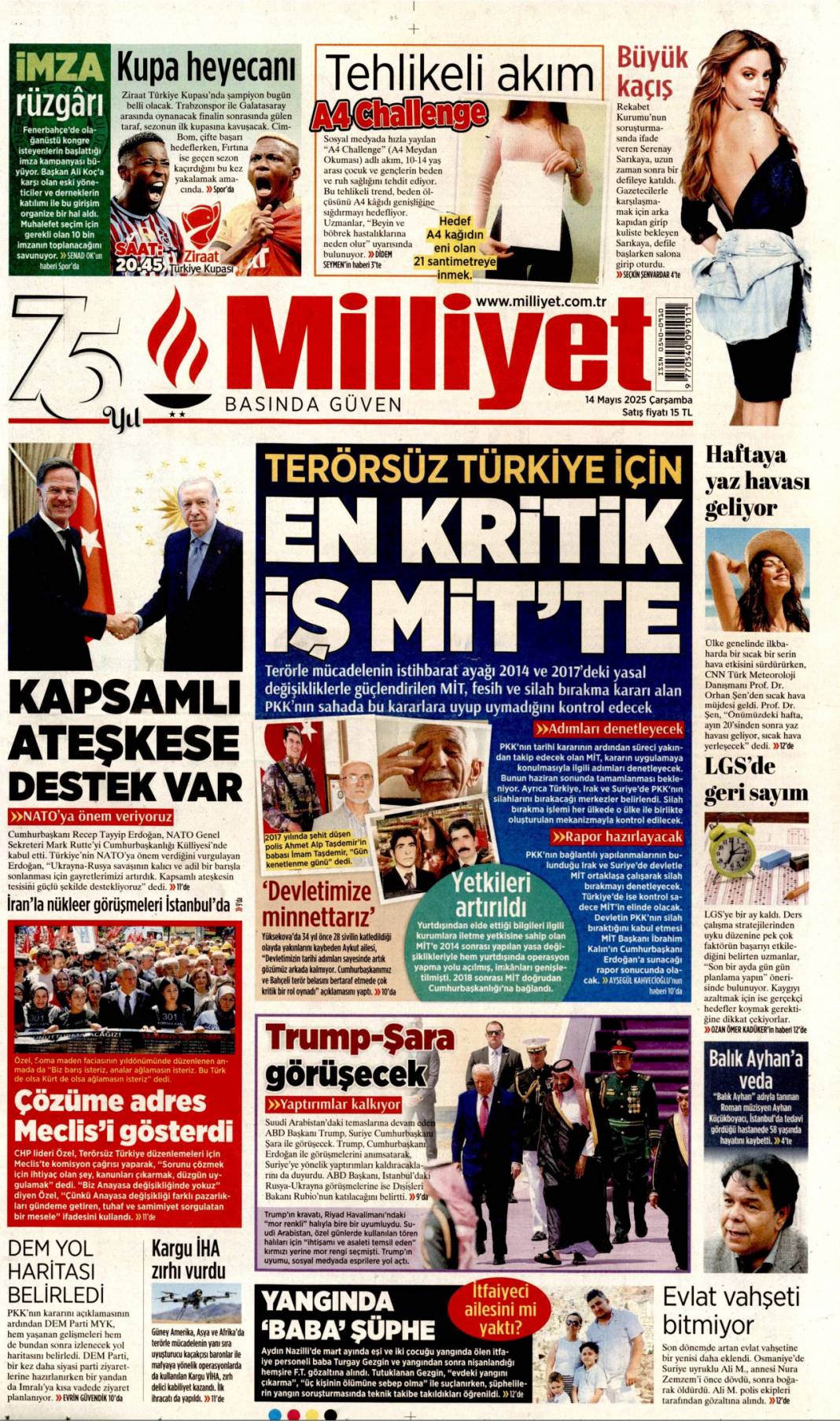En kritik iş MİT'te: 14 Mayıs 2025 Çarşamba, güncel gazete manşetleri.... 1