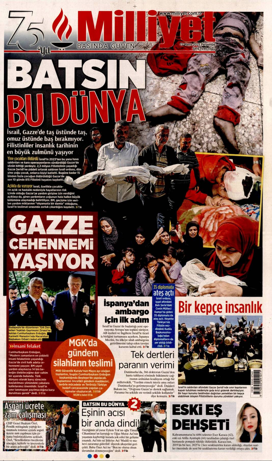 Gazze cehennemi yaşıyor: 22 mayıs 2025 Perşembe, gazete manşetleri 5