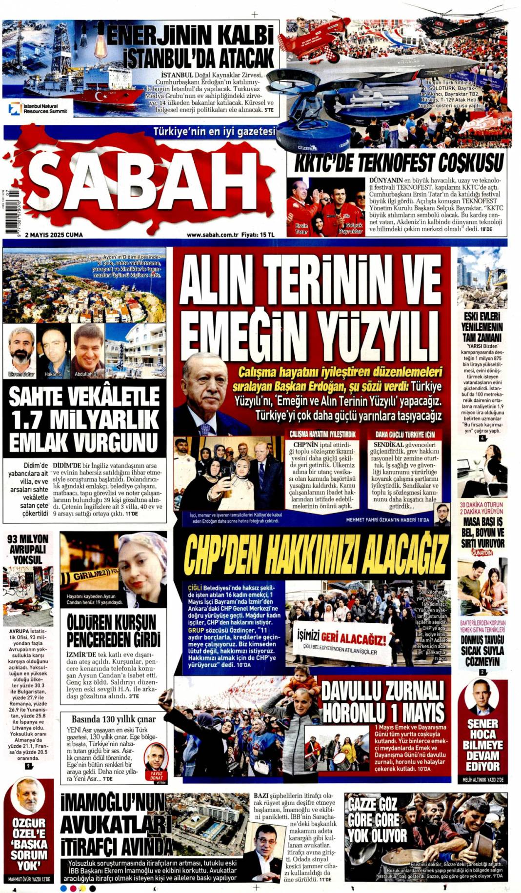 Alın terinin ve emeğin yüzyılı: 02 Mayıs 2025 Cuma gazete manşetleri 1