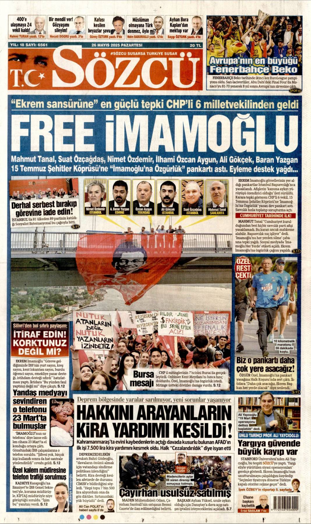 Savcıya Papalı Ağacalı tehdit: 26 Mayıs 2025 Pazartesi, güncel gazete manşetleri 7