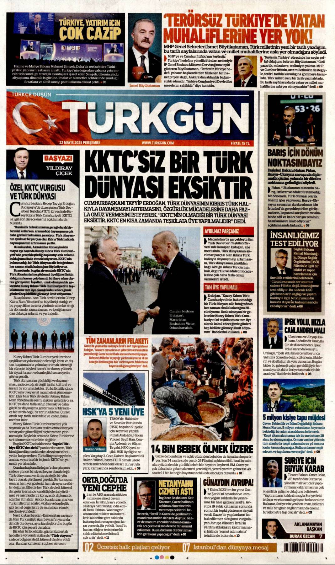 Gazze cehennemi yaşıyor: 22 mayıs 2025 Perşembe, gazete manşetleri 15