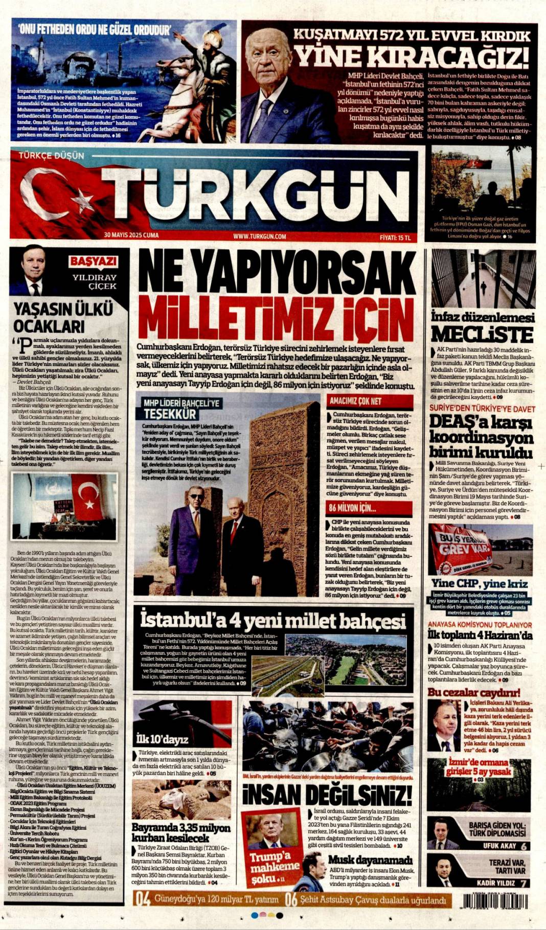 Fetih ruhu lafla değil eserlerle yaşıyor: 30 Mayıs 2025 Cuma gazete manşetleri 17