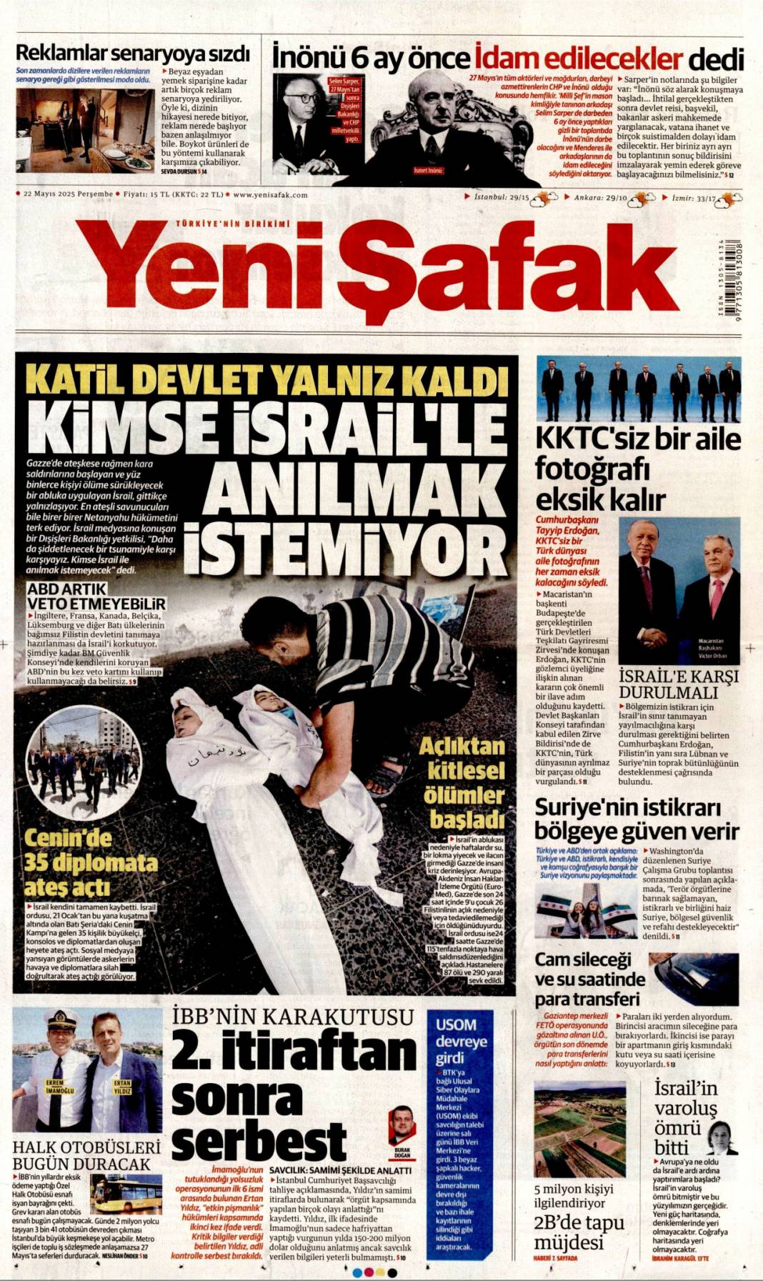 Gazze cehennemi yaşıyor: 22 mayıs 2025 Perşembe, gazete manşetleri 11