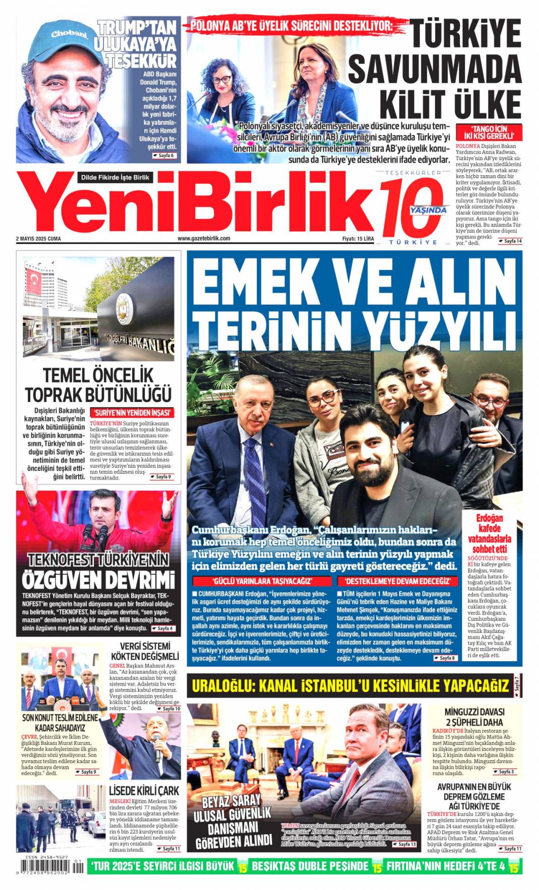 Alın terinin ve emeğin yüzyılı: 02 Mayıs 2025 Cuma gazete manşetleri 6