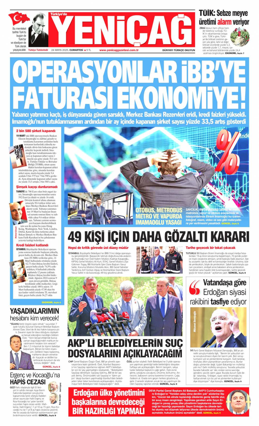 TSK'da Fetö sızıntısına büyük darbe: 24 Mayıs 2025 Cumartesi gazete manşetleri 15