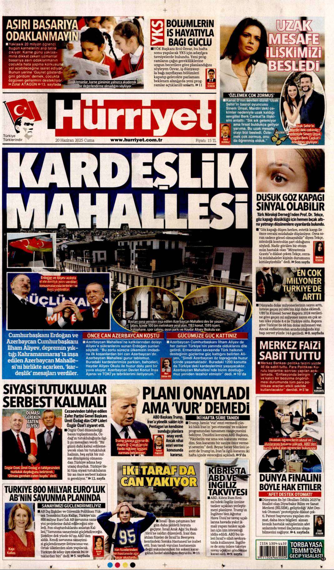 Kardeşlik mahallesi, 250 bininci konut sahibine teslim: 20 Haziran 2025 gazete manşetleri 1