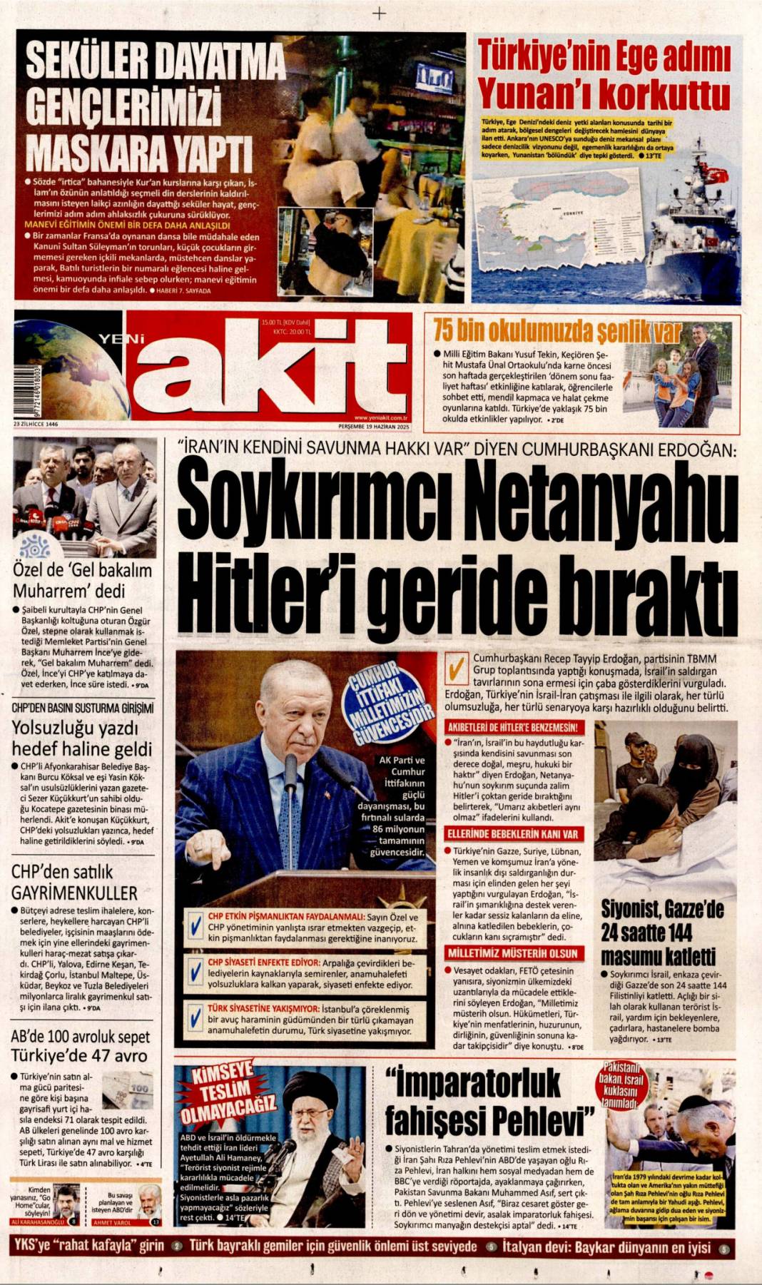 Kimse bizi sınamaya kalkmasın! 19 Haziran 2025 gazete manşetleri 11