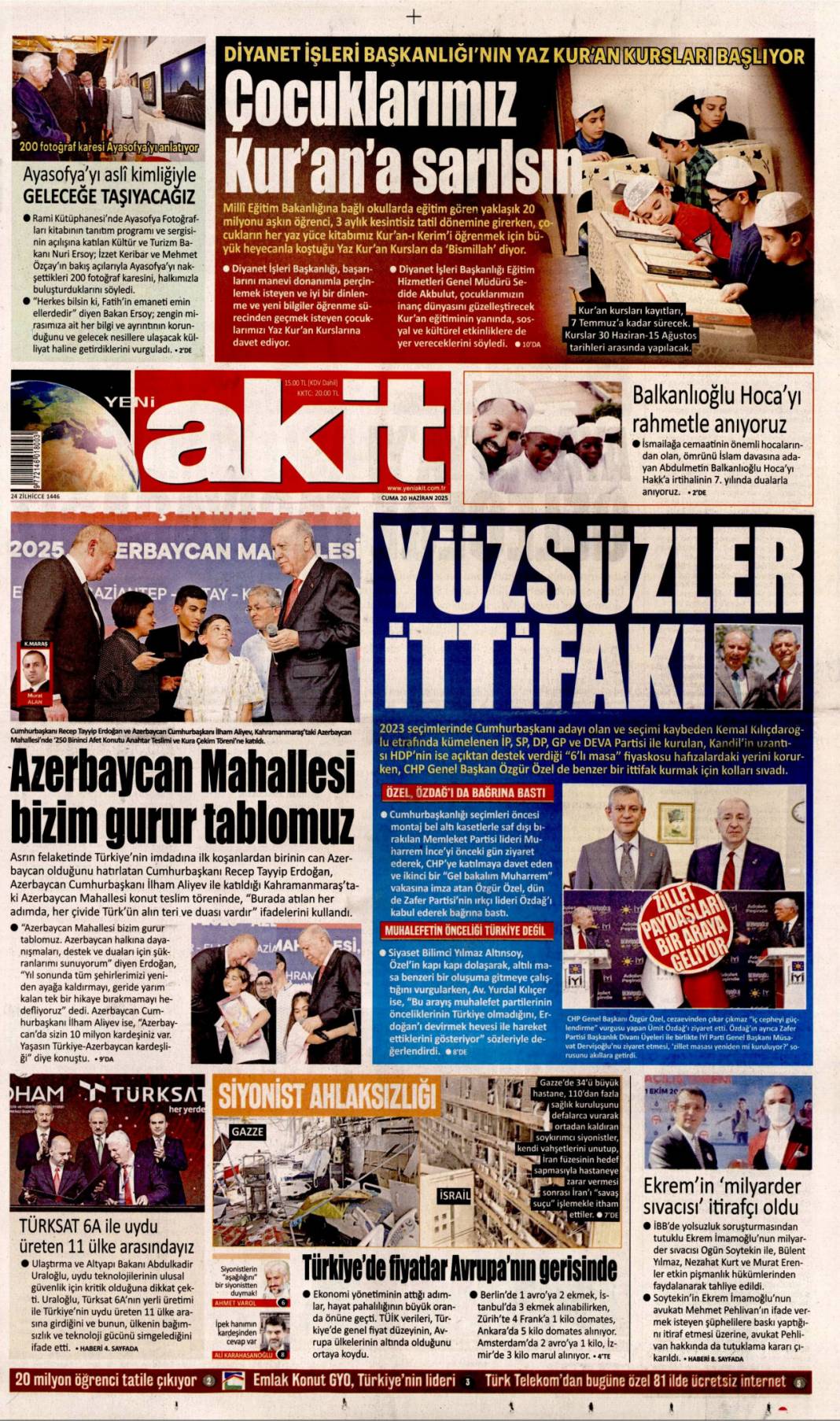 Kardeşlik mahallesi, 250 bininci konut sahibine teslim: 20 Haziran 2025 gazete manşetleri 10