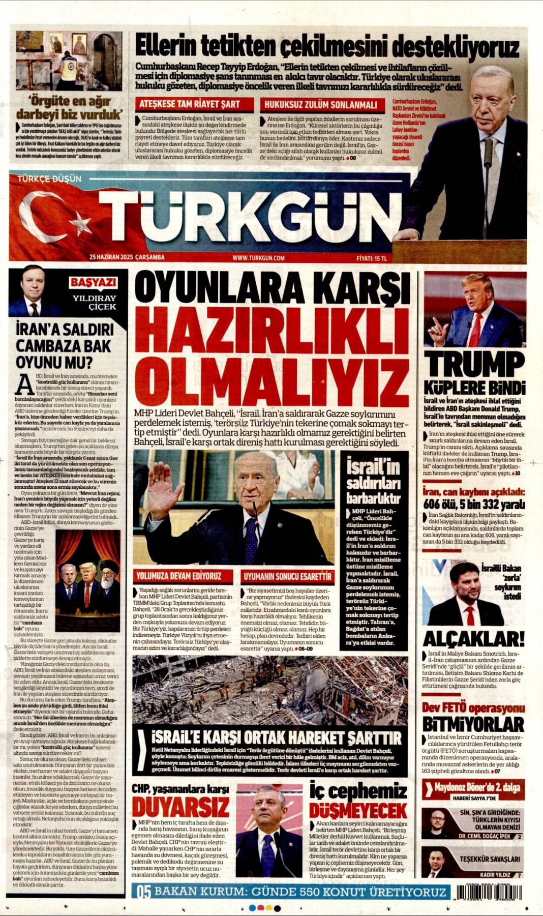 Ateşkes kalıcı olmalı! Başkan Erdoğan Trump ile görüştü: 25 Haziran 2025 gazete manşetleri 11